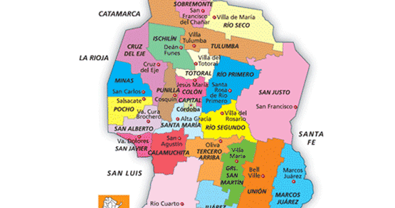 Mapa del departamento San Justo, Córdoba