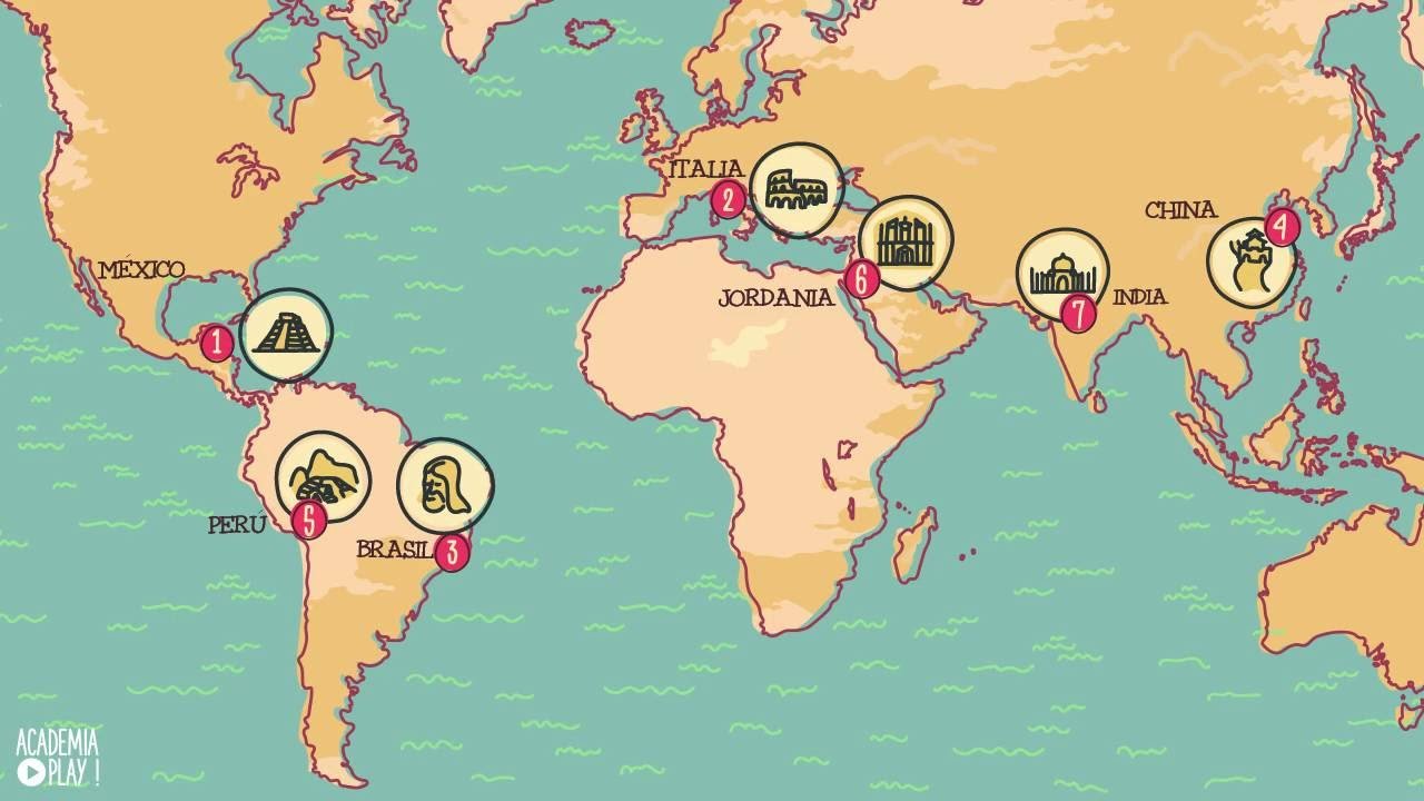 Mapa con las 7 maravillas del mundo